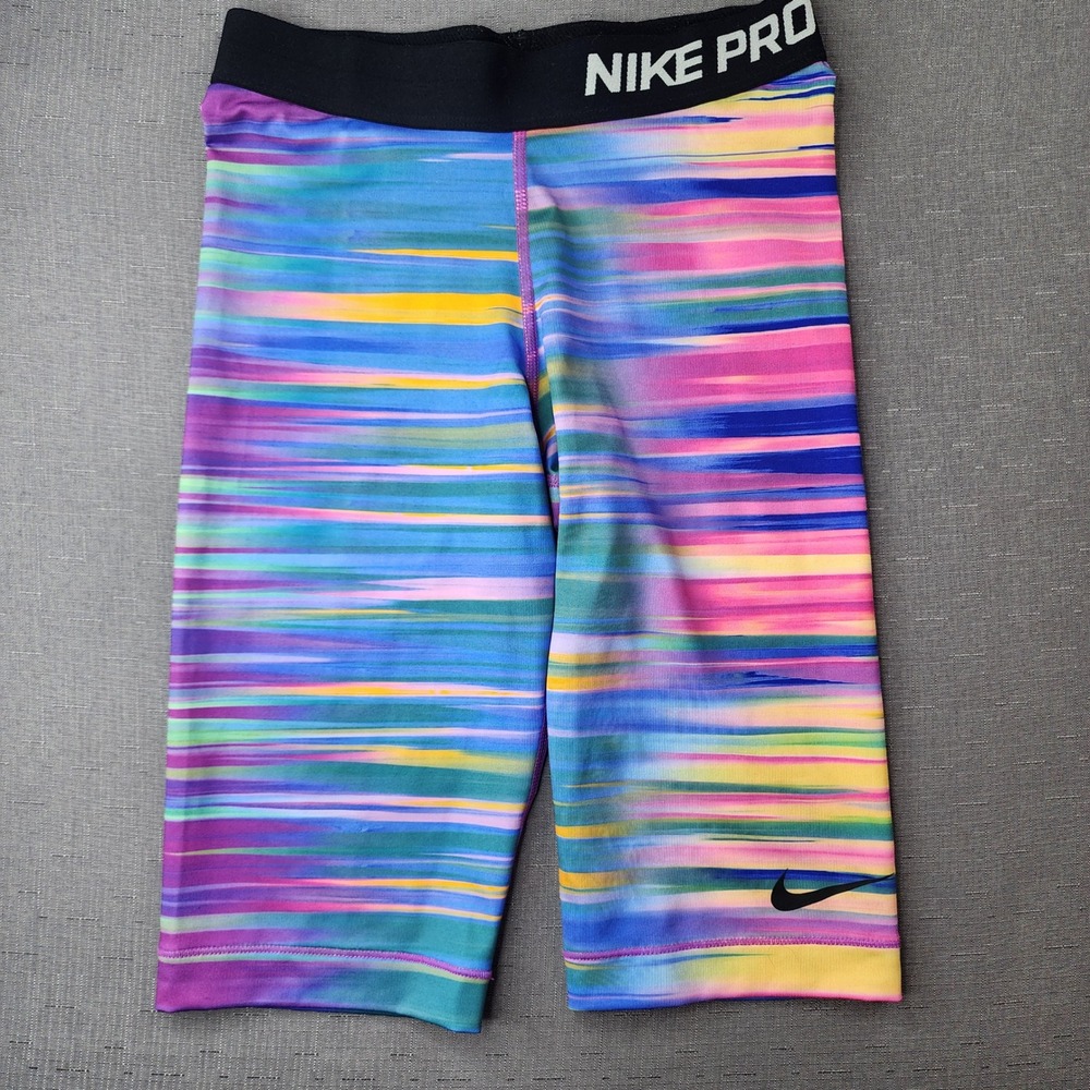 Nike Pro Dri-FIT Rainbow Watercolor Compression Shorts XS 9 Inch Inseam Biking